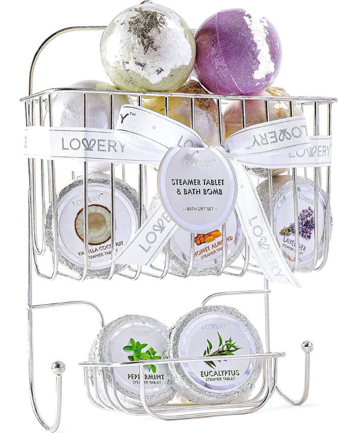 Shower Steamers And Bath Bombs Set - 11Pc Aromatherapy Caddy Gif