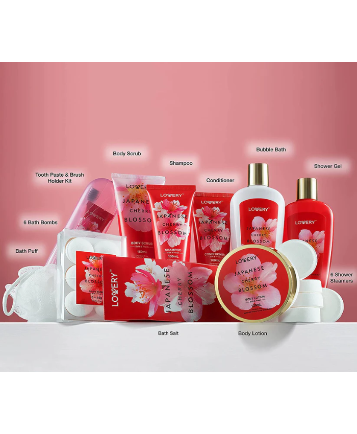 Japanese Cherry Blossom Bath Set - 25Pc Body Care Tote Kit