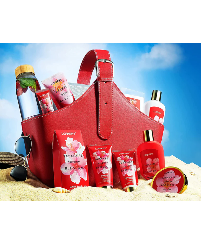 Japanese Cherry Blossom Bath Set - 25Pc Body Care Tote Kit