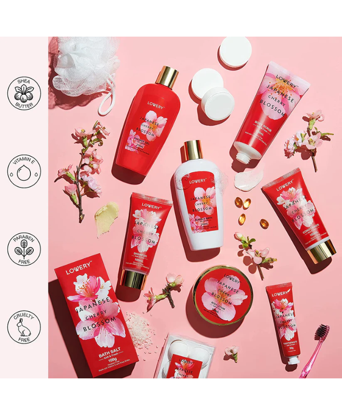 Japanese Cherry Blossom Bath Set - 25Pc Body Care Tote Kit