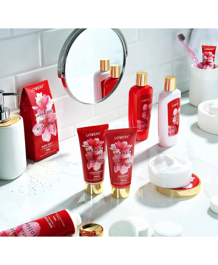 Japanese Cherry Blossom Bath Set - 25Pc Body Care Tote Kit