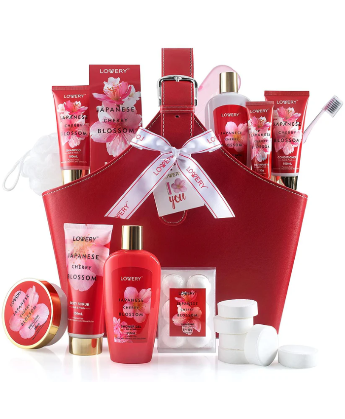 Japanese Cherry Blossom Bath Set - 25Pc Body Care Tote Kit