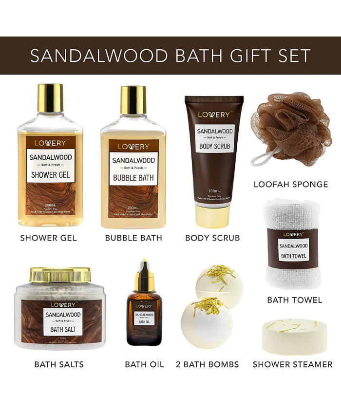 Sandalwood Bath Gift Set - Men's 11pc Bath & Body Care Kit