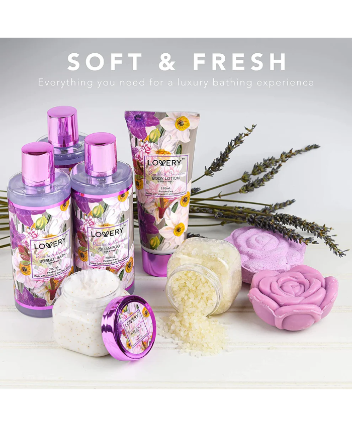 Lavender Vanilla Gift Set - 13Pc Bath and Body Basket