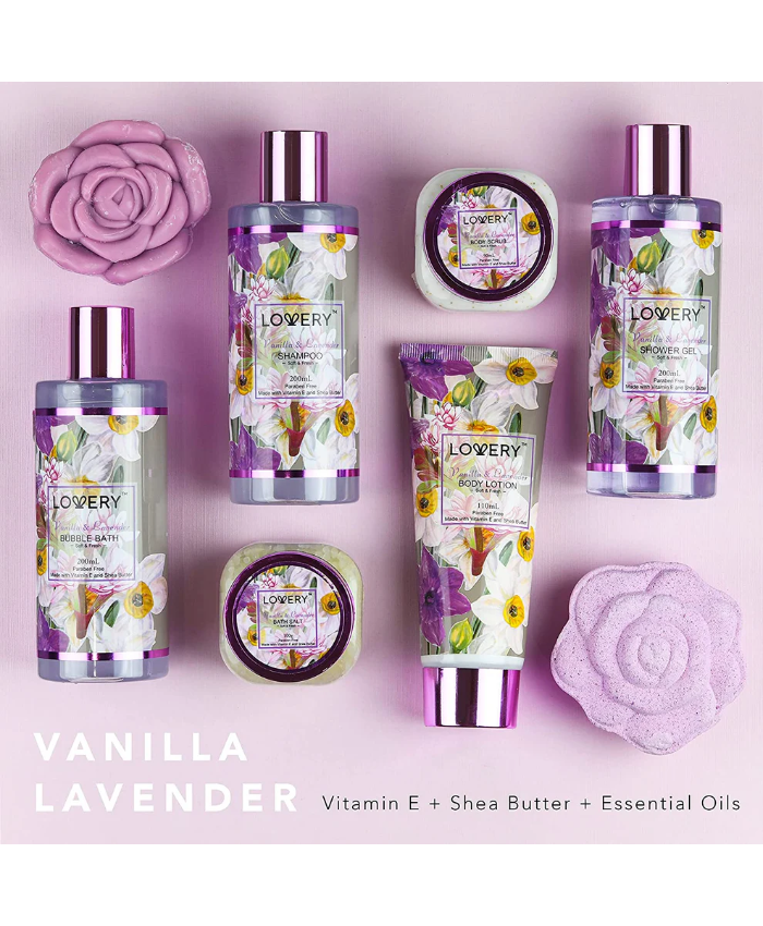 Lavender Vanilla Gift Set - 13Pc Bath and Body Basket
