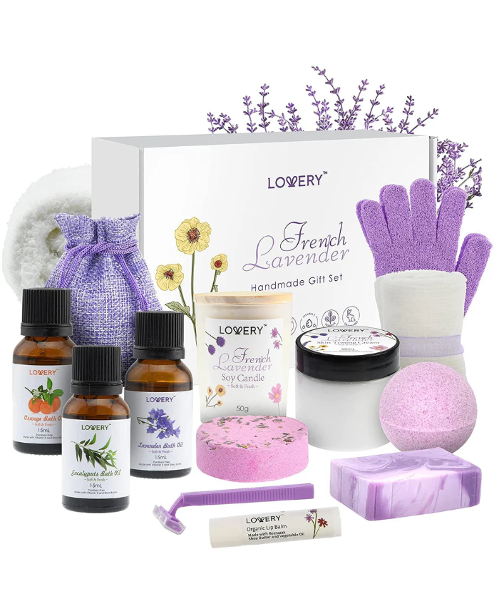 French Lavender Relaxation Gift - 18Pc Home Bath and Spa Kit