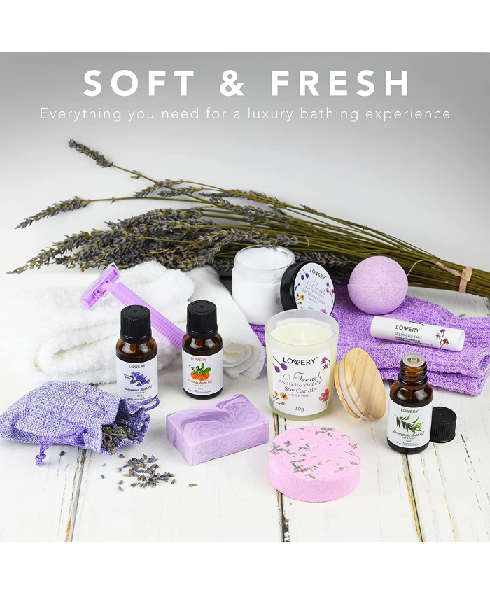 French Lavender Relaxation Gift - 18Pc Home Bath and Spa Kit