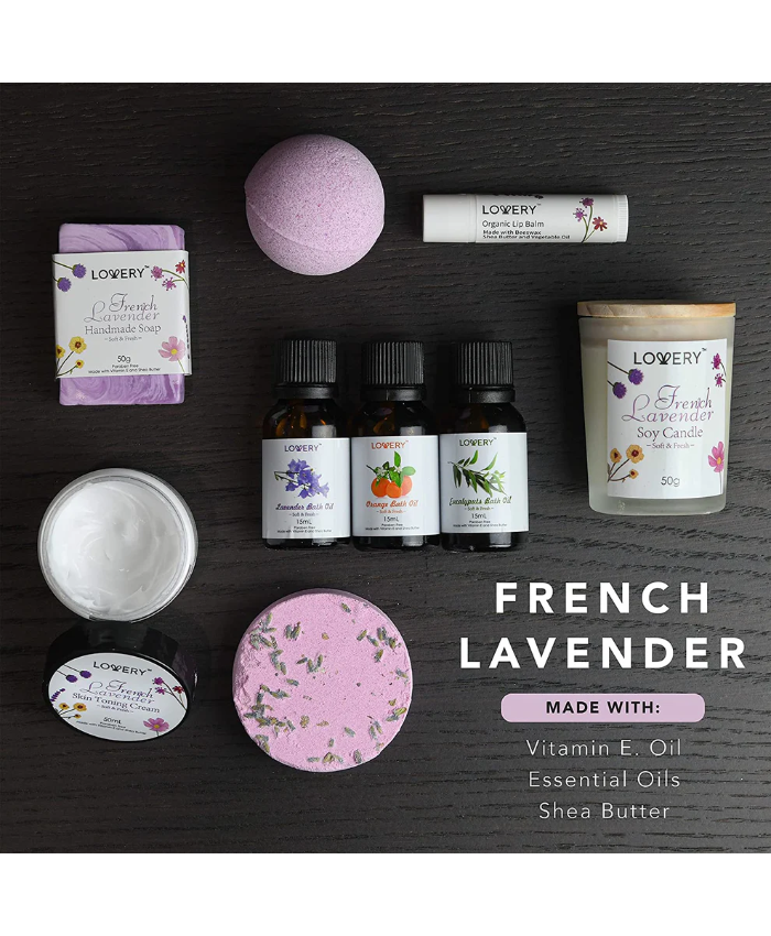 French Lavender Relaxation Gift - 18Pc Home Bath and Spa Kit