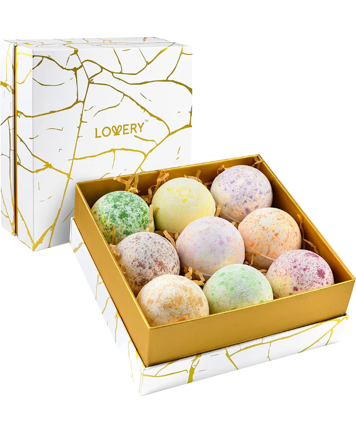 Bath Bombs Set - 9Pc Scented Marble Spa Fizzies
