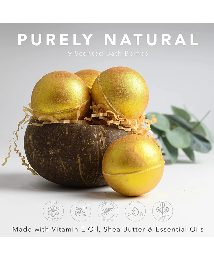 24K Gold Bath Bombs Gift Set - 9Pc Marble Spa Bubble Bombs