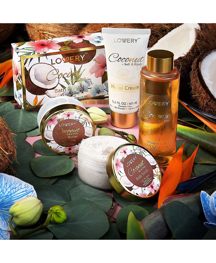 Coconut Scented Home Spa Gift Set - 8Pc Self Care Kit