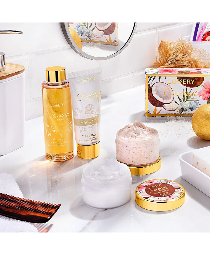 Coconut Scented Home Spa Gift Set - 8Pc Self Care Kit