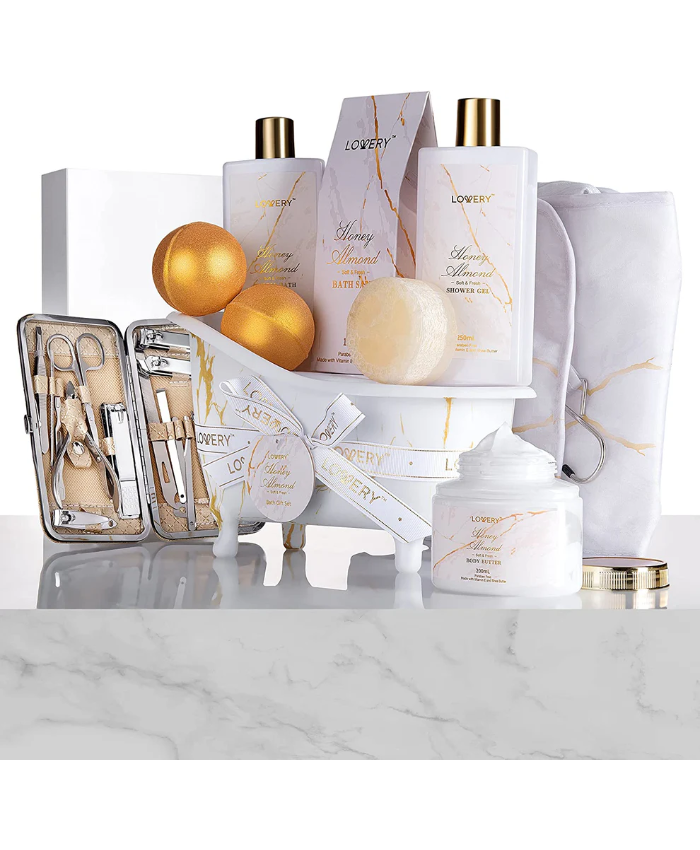 Gold Marble Bath Spa Gift Basket - 31Pc Self Care Kit