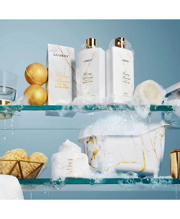 Gold Marble Bath Spa Gift Basket - 31Pc Self Care Kit