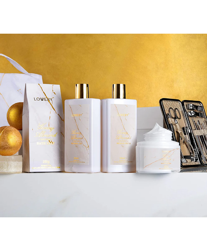 Gold Marble Bath Spa Gift Basket - 31Pc Self Care Kit