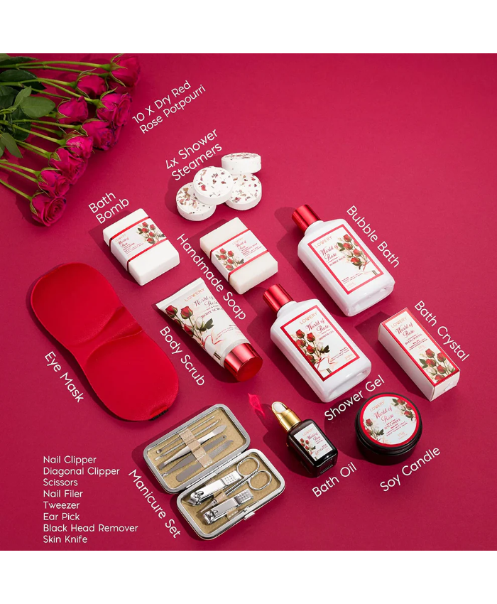 Red Rose Spa Basket - 35Pc Bath and Body Set