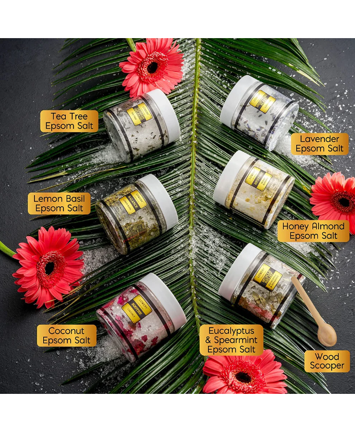 Luxe Epsom Bath Salts Gift Set - 8Pc Relaxing Spa Salts with Essential Oils