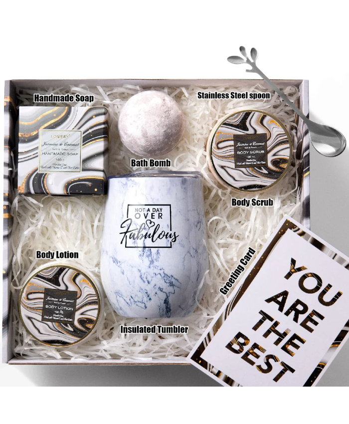 Coconut Jasmine Marble Spa Kit - 8Pc Wine Tumbler Gift Set