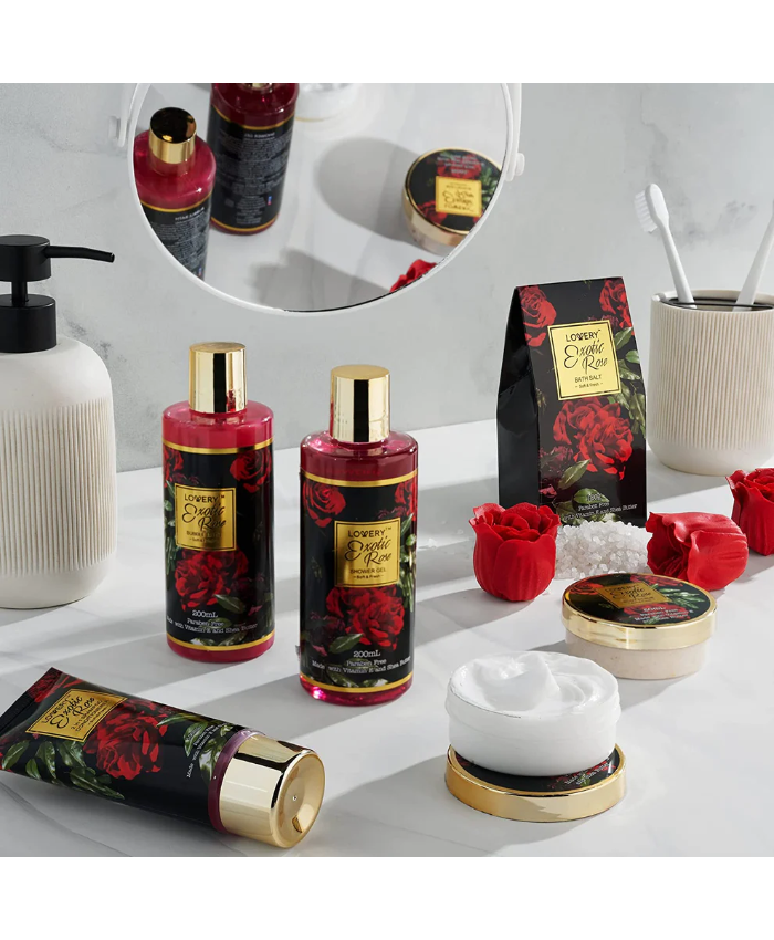 Valentine Exotic Rose Spa Gift Basket - 13pc Self Care Set
