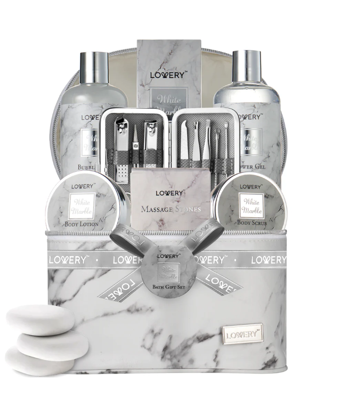 White Marble Scented Massage Kit - 19Pc Relaxation Body Spa Bag