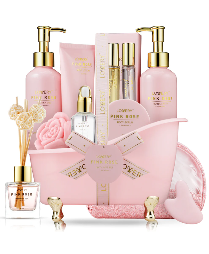 Luxe Pink Rose Bath and Body Set - 18Pc Birthday Gifts Spa Kit