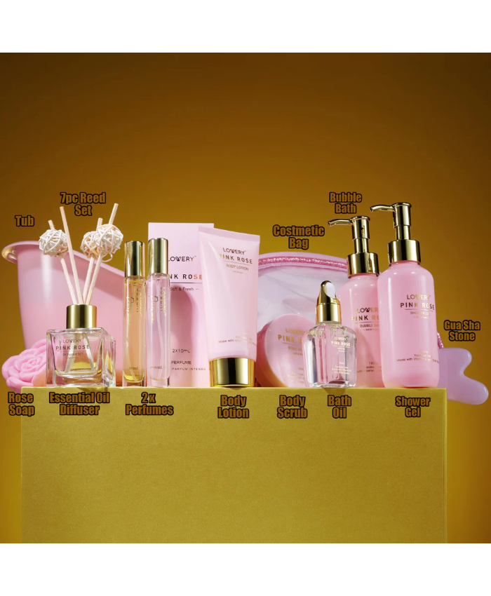 Luxe Pink Rose Bath And Body Set - 18Pc Birthday Gifts Spa Kit