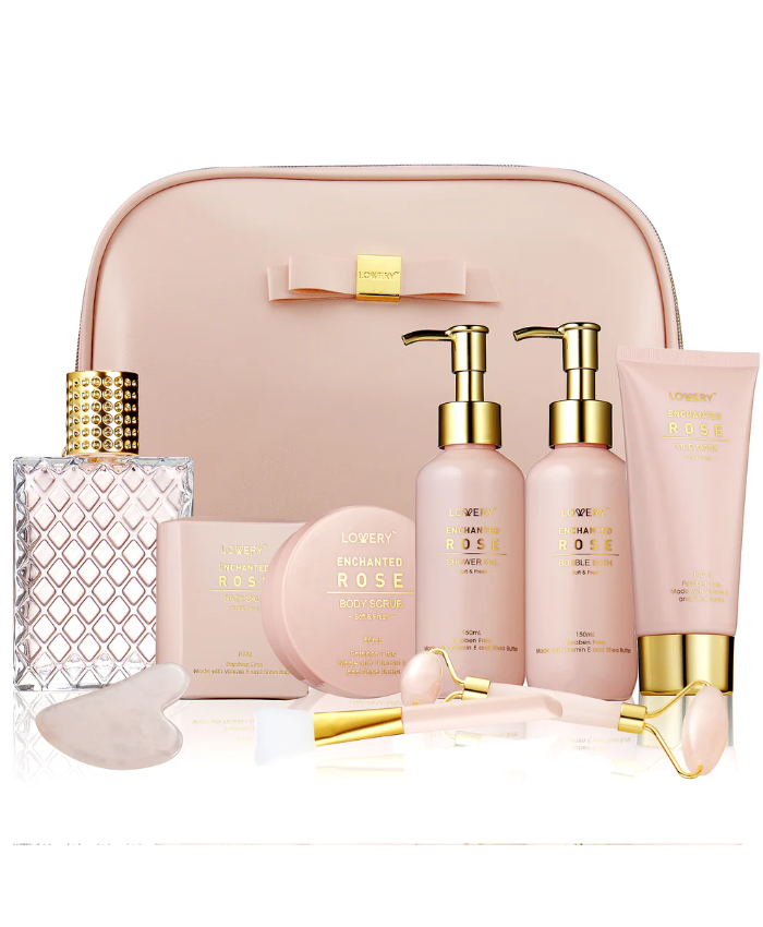 Enchanted Rose Beauty Body Care - 10Pc Cosmetic Bag Set