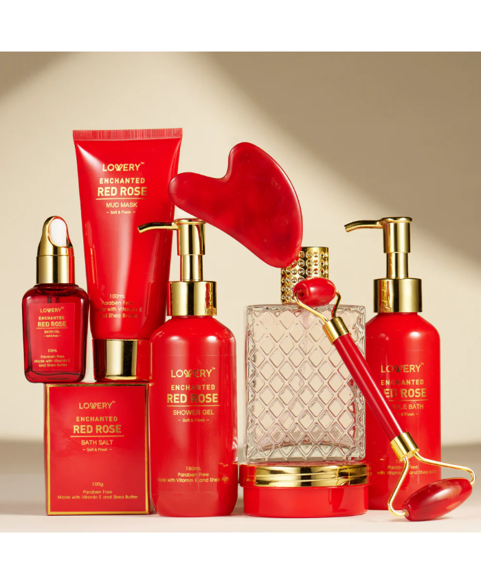 Red Rose Home Spa and Bath Basket - 11Pc Self Care Gift