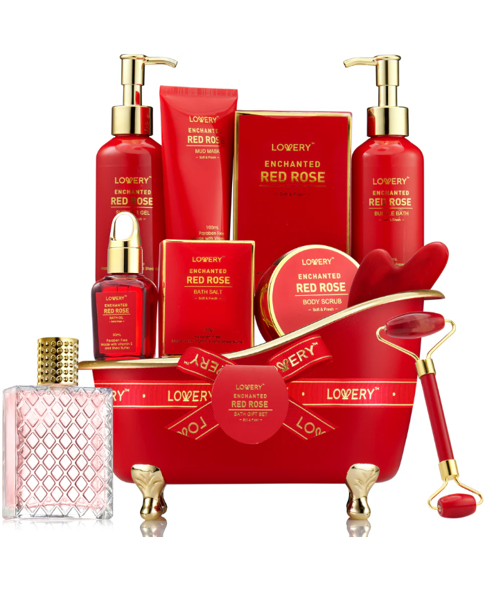 Red Rose Home Spa And Bath Basket - 11Pc Self Care Gift