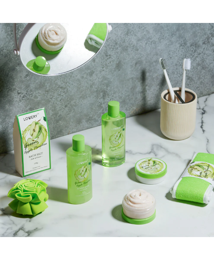 Teacher Appreciation Gifts, Refreshing Green Apple Basket - Luxe 9Pc Gift Apple Spa Set