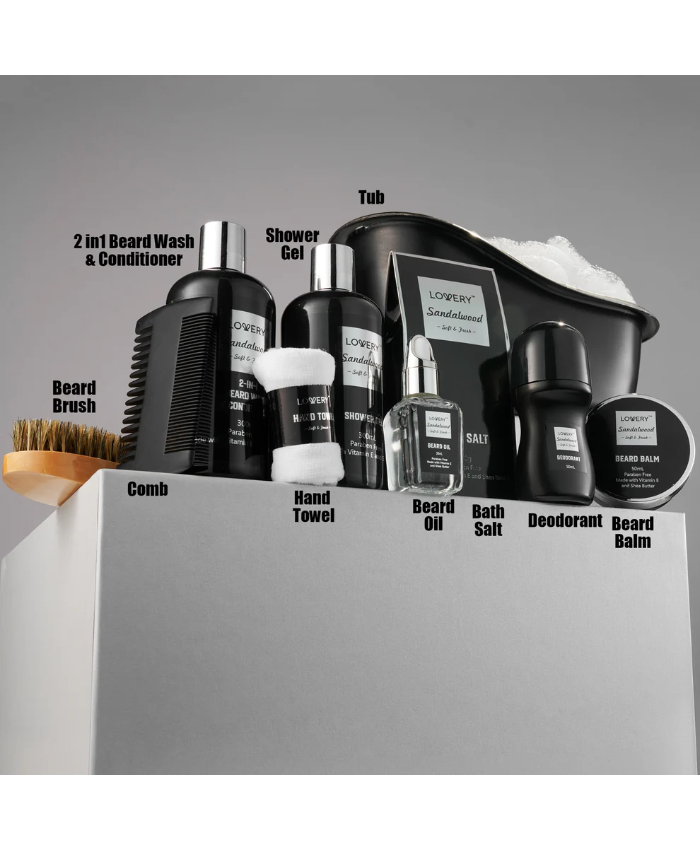 Beard Grooming Set 11pc - Sandalwood Gift Basket For Men