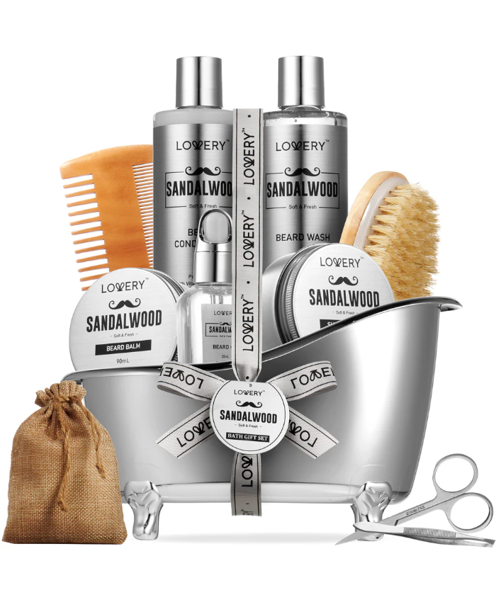 Luxe Sandalwood Beard Grooming Kit - 11Pc Men's Pampering Body Care