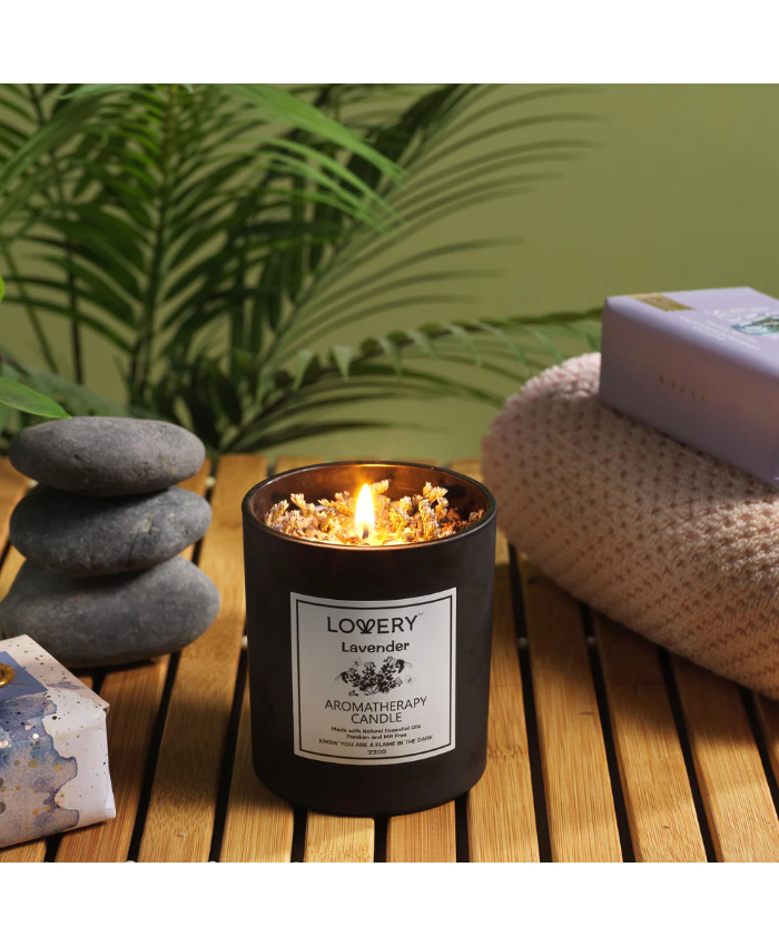 Lavender Scented Candle with Dried Flowers - 9oz Soy Wax Home Candle