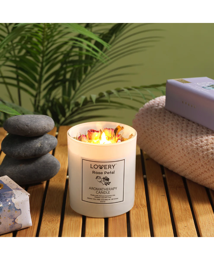 Rose Scented Candle with Dried Flowers - 9oz Soy Wax Home Candle