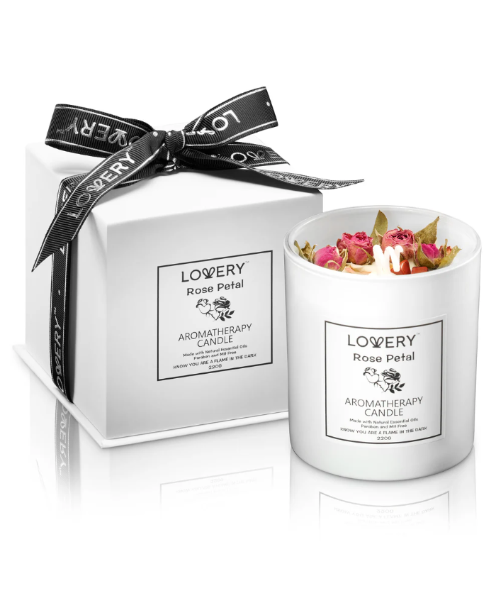 Rose Scented Candle With Dried Flowers - 9oz Soy Wax Home Candle