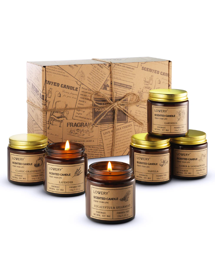 Scented Soy Candles - 6pc Amber Jar Long Lasting Candle Gifts