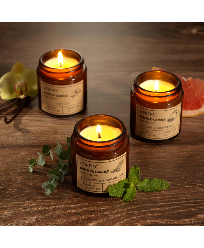 Scented Soy Candles - 6pc Amber Jar Long Lasting Candle Gifts