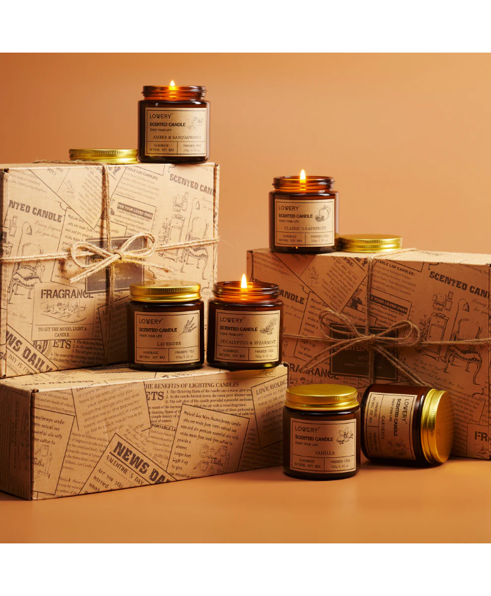 Scented Soy Candles - 6pc Amber Jar Long Lasting Candle Gifts