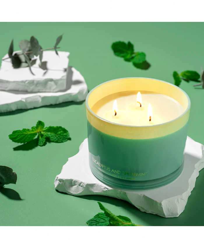 Eucalyptus Spearmint 3 Wick Candle Set - 13oz Soy Wax Home Candle with Wick Trimmer