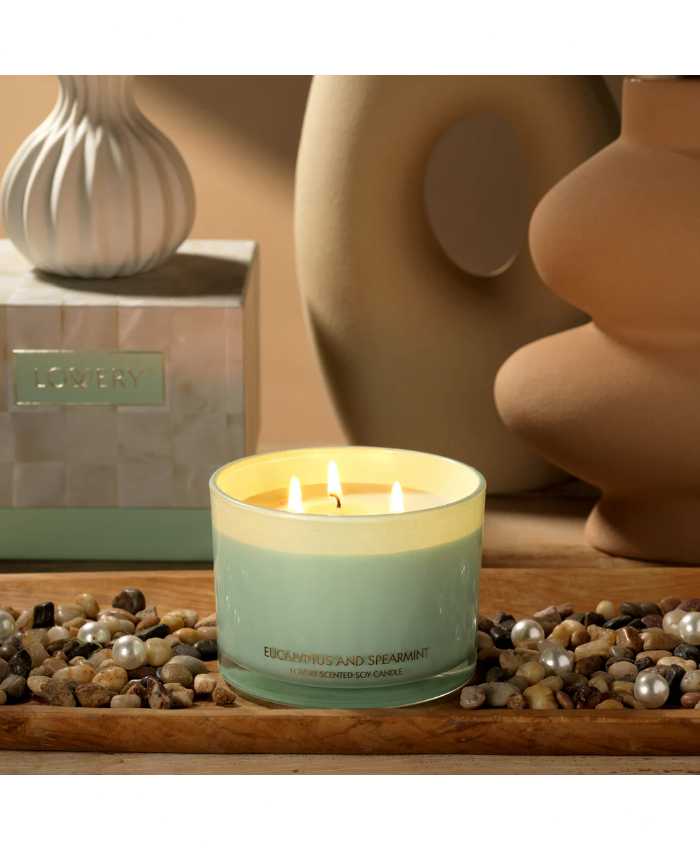 Eucalyptus Spearmint 3 Wick Candle Set - 13oz Soy Wax Home Candle With Wick Trimmer