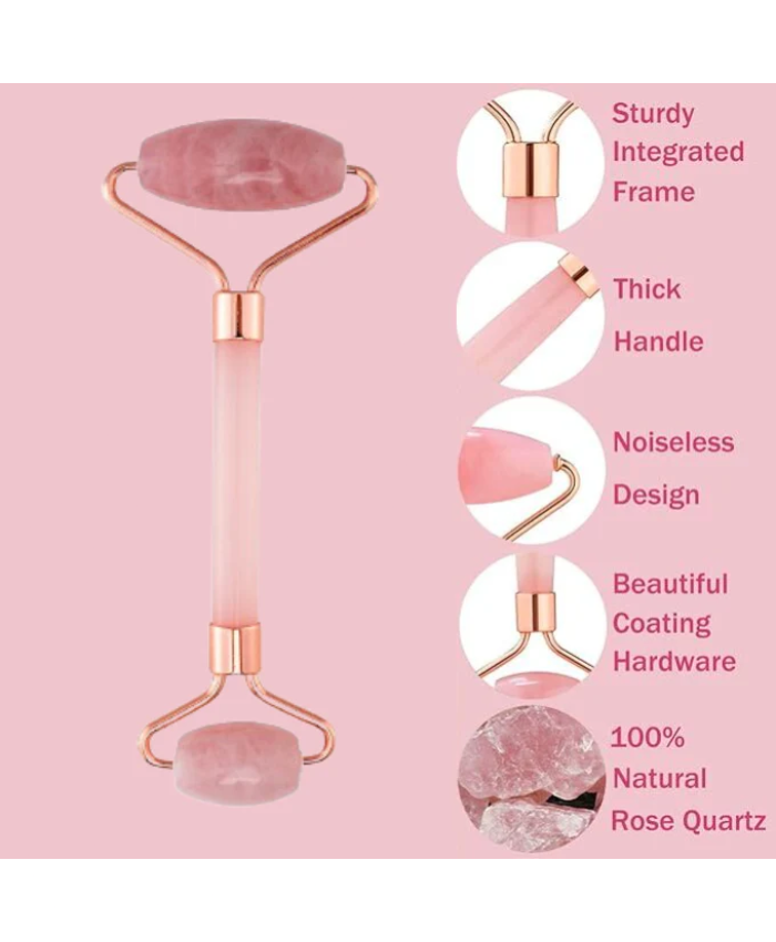 Unisex 2 Pack Rose Quartz Roller - Anti-Aging Face, Eye & Body Beauty Roller