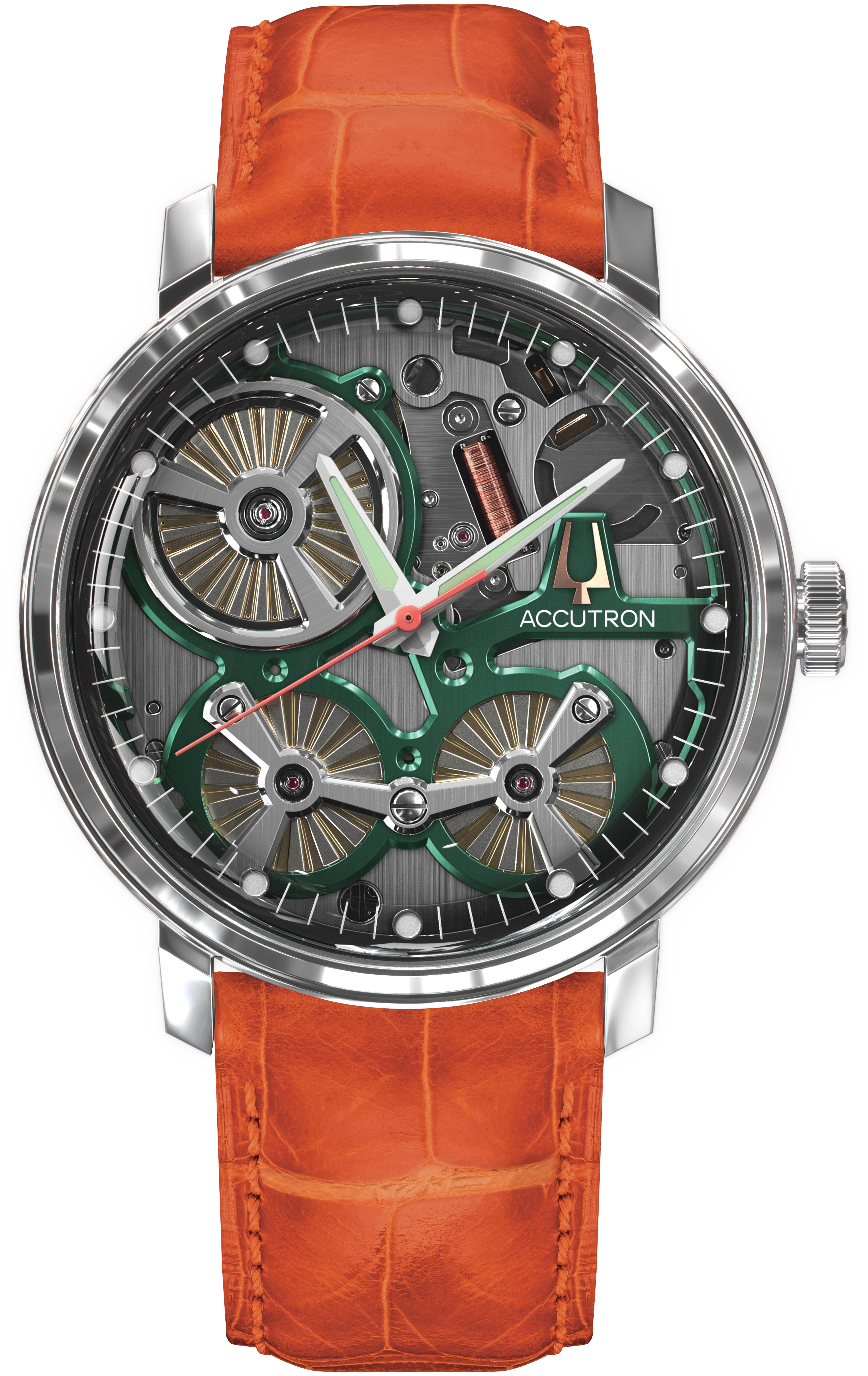 Spaceview Collection - Stainless Steel Case, Orange Alligator Strap With Smoke Grey Dial