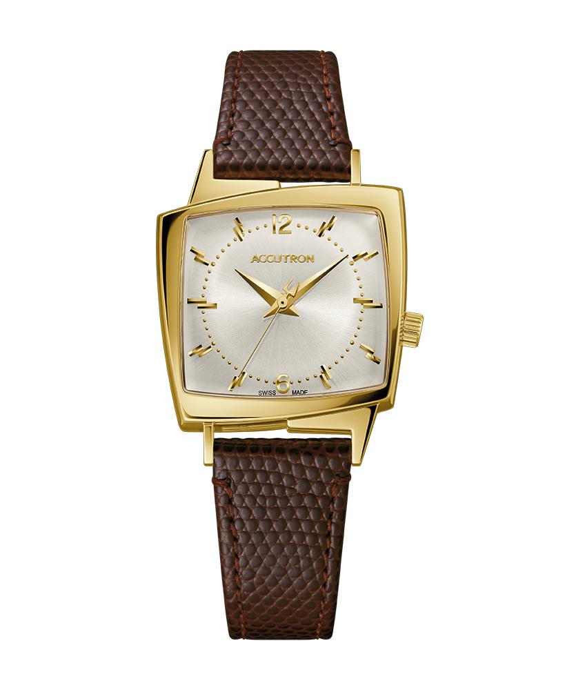 Legacy Collection Automatic Watch, Assymetrical Gold-tone Case With Brown Leather Strap