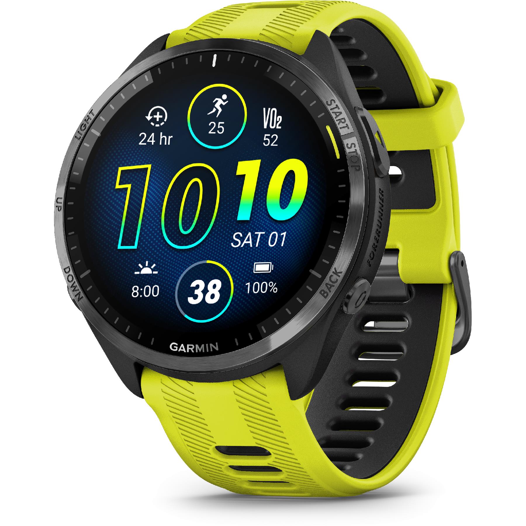 Forerunner 965, Carbon Gray DLC Titanium Bezel With Black Case And Amp Yellow Silicone Band