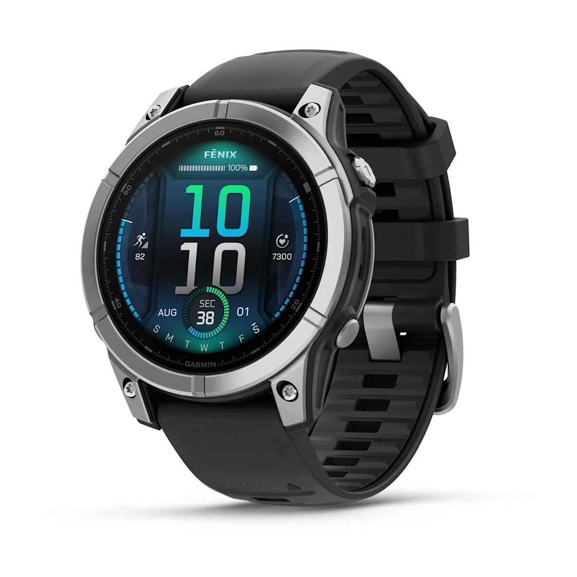 Fenix® E–47 Mm, AMOLED Stainless Steel W/Black Silicone Band