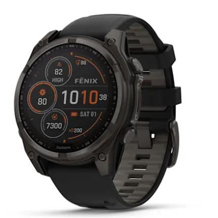 Fenix  8 – 47 Mm, Solar - Sapphire, Carbon Gray DLC Titanium With Black/Pebble Gray Silicone Band