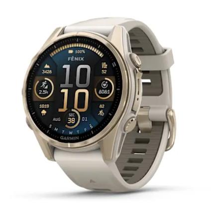 Fenix 8 – 43 Mm, AMOLED, Sapphire, Soft Gold With Fog Gray/Dark Sandstone Silicone Band