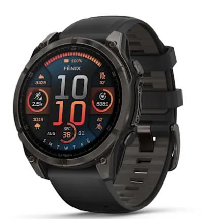 Fenix 8 – 47 Mm, AMOLED, Sapphire, Carbon Gray DLC Titanium With Black/Pebble Gray Silicone Band