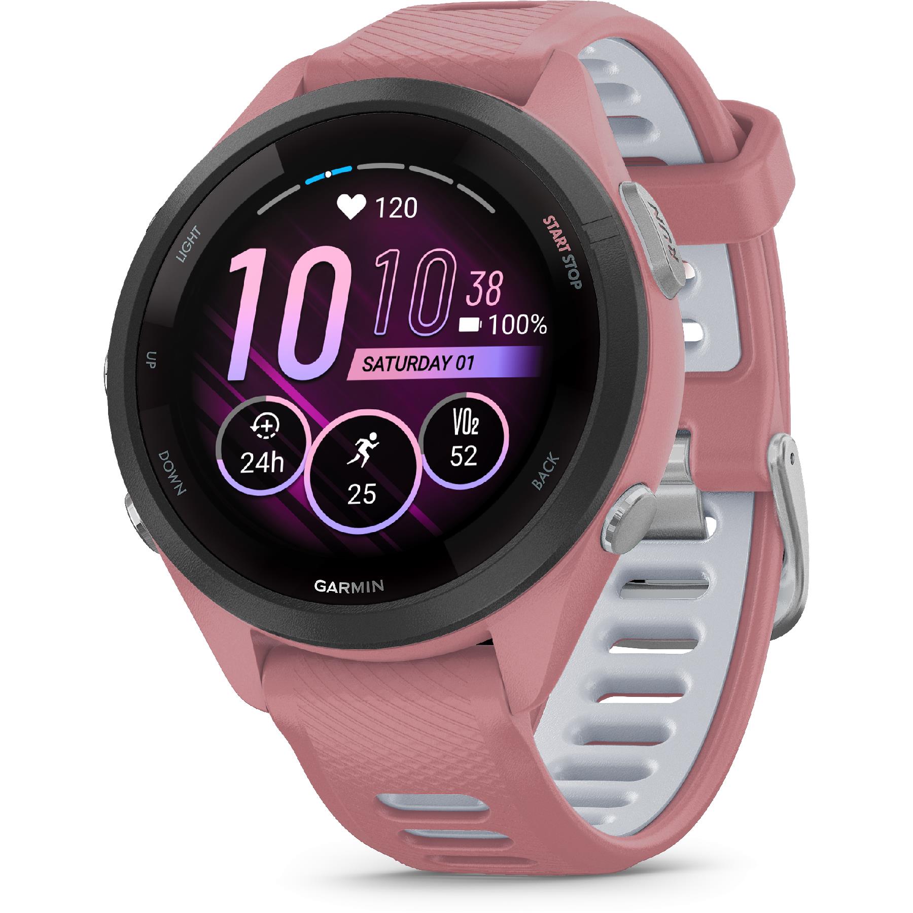 Forerunner 265S, Black Bezel And Light Pink 42mm Case With Light Pink Silicone Band