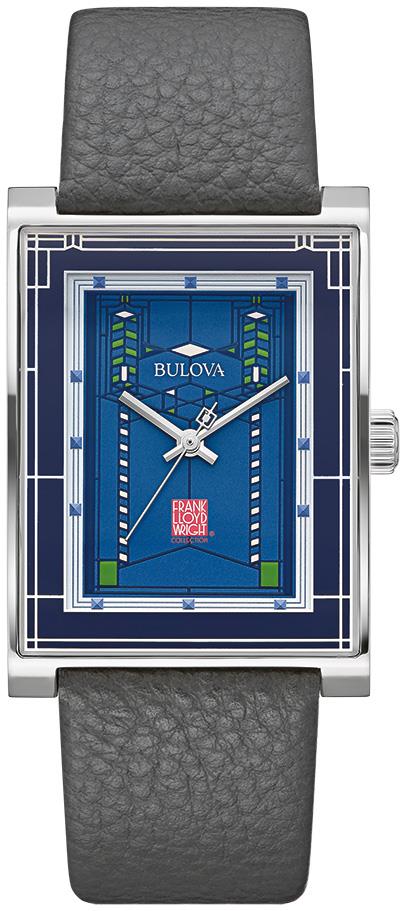 Men's Franks Lloyd Wright Gray Leather Strap With Blue Dial